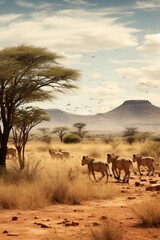 Fototapeta na wymiar Lions hunting in the scorching African savannah.