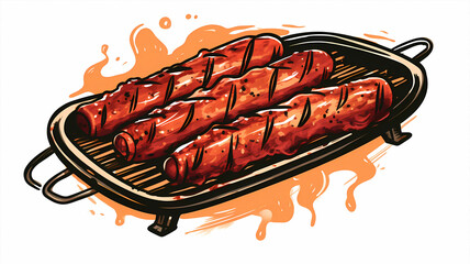 hand drawn cartoon illustration of delicious grilled sausage
 - obrazy, fototapety, plakaty