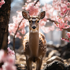 A graceful deer and peach blossoms, Background, Illustrations, HD