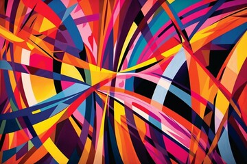 Vibrant abstract design with crisscrossing lines and distinctive forms. Generative AI