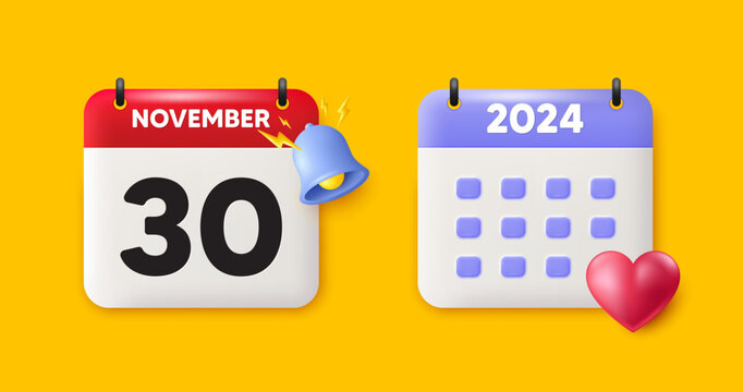 Calendar date 3d icon. 30th day of the month icon. Event schedule date. Meeting appointment time. 30th day of November month. Calendar event reminder date. Vector