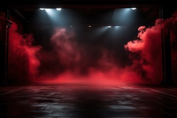 Blurred clouds of smoke in a black room in color. Dark background space.