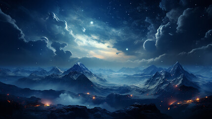 Naklejka premium Landscape with Milky Way Galaxy. Sunrise and Earth view from space with the Milky Way Galaxy