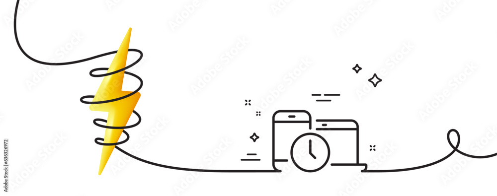 Poster time management line icon. continuous one line with curl. clock sign. mobile devices symbol. time ma
