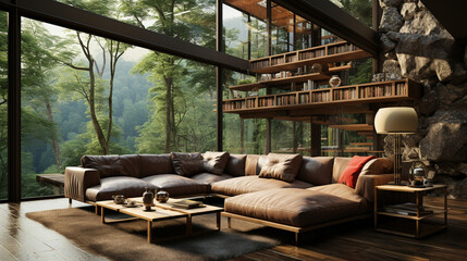 Living room and nature view at home - Relax in the living room and the forest view is the backdrop