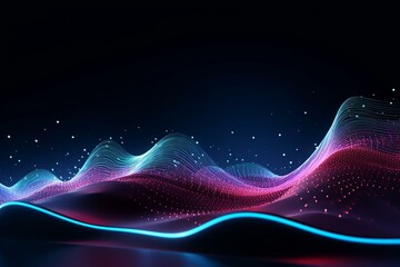 Futuristic wave with dynamic dots and lines. Cyber-tech artwork. 3D graphic. Generative AI