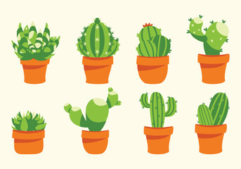 Green Cactus and Succulent Set