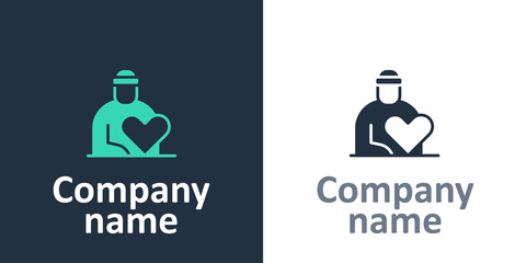 Logotype Volunteer icon isolated on white background. Care, love and good heart community support poor, homeless and elder persons. Logo design template element. Vector