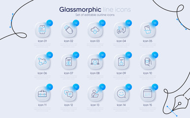 Set of Cloud download, Support chat and Technical info line icons for web app. Heart, Usb stick, Dating app icons. Approved document, Card, Laptop insurance signs. Calendar. Vector