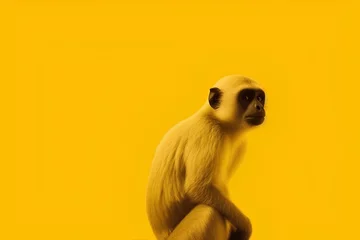 Foto op Plexiglas anti-reflex monkey on a yellow background made by midjeorney © 수영 김