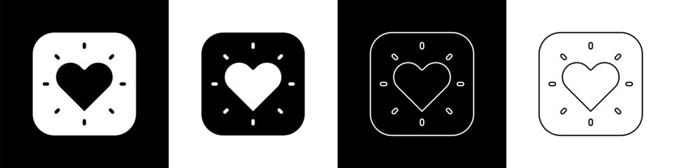 Set Heart icon isolated on black and white background. Romantic symbol linked, join, passion and wedding. Happy Valentines day. Vector