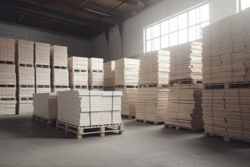 Interior of a modern warehouse with a lot of boxes and packages.