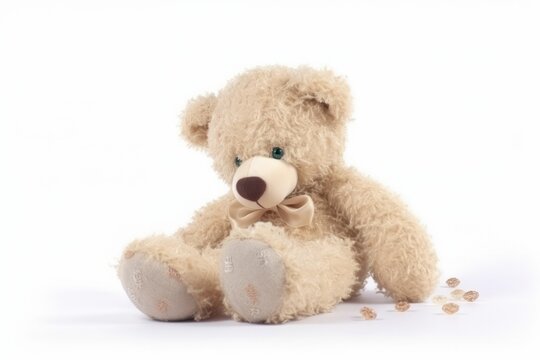 Baby toy teddy bear isolated on white background.