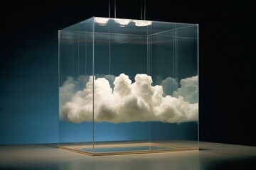 clouds suspended inside a transparent container. Generative AI