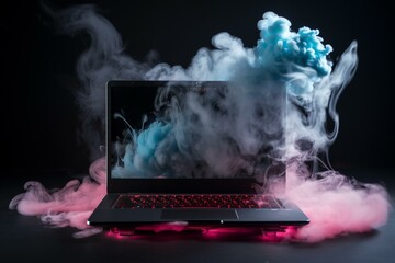 smoky cyberattack from laptop with advanced tech. Generative AI