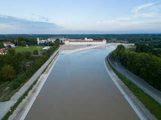 Fototapeta premium Inn river canal before new hydro power plant