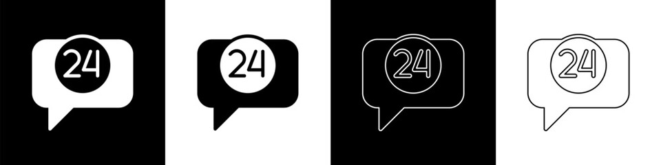 Set Telephone 24 hours support icon isolated on black and white background. All-day customer support call-center. Full time call services. Vector