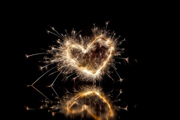 Sparkling bengal fire in the shape of a heart on a black background.