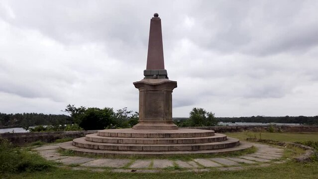 Mysuru, Karnataka, India-July 20 2022;  A Heritage 'Obelisk' monument built in memory of British and Indian soldiers who lost their lives during war against  Tipu Sultan in Srirangapatna in India.