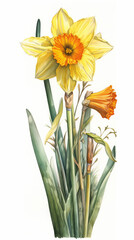 Set of yellow flowers, isolated in watercolor on white background. Generative Ai