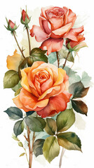 Bouquet of wild roses in watercolor. Generative AI