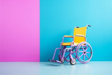 Colorful pride wheelchair in pastel blue background. Generative AI