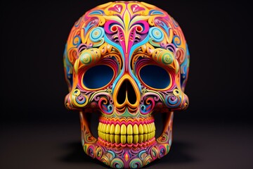 A colorful skull in 3D for cover image. Generative AI