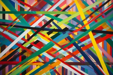 Colorful abstract painting with intersecting stripes. Generative AI