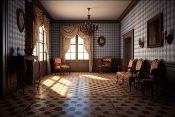 3D illustration of a Victorian interior background. Generative AI