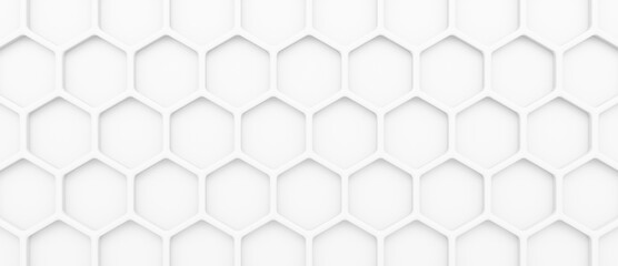 Abstract white geometric hexagonal honeycomb background, hexagons pattern or structure, connections and network with cells