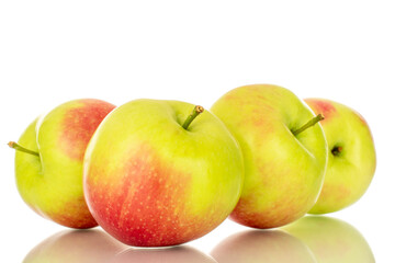 Several sweet juicy apples, macro, isolated on white background.