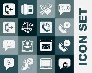 Set Telephone 24 hours support, handset, Declined missed call, Mobile, Global technology, Outgoing, Incoming and icon. Vector