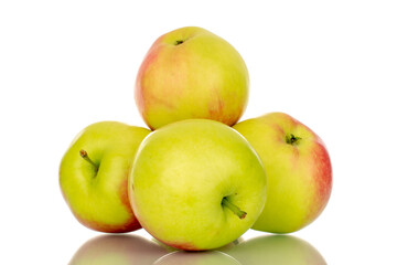 Several sweet juicy apples, macro, isolated on white background.