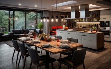 Fototapeta na wymiar Contemporary Interior Design Loft Apartment with Kitchen. Generative AI