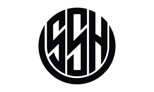 SSH shield in circle logo design vector template. lettermrk, wordmark, monogram symbol on white background.