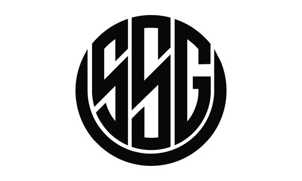 SSG shield in circle logo design vector template. lettermrk, wordmark, monogram symbol on white background.