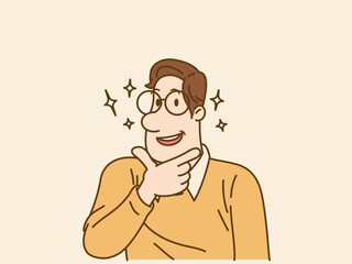 businessman hold hand finger on chin business man pondering male cartoon character portrait pop art style horizontal vector illustration