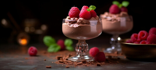 Chocolate mousse with raspberries 