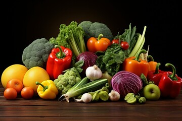 Fresh and healthy organic vegetables and fruits, perfect for vegetarian diets. Generative AI