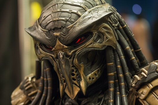 An extraterrestrial warrior predator donning a menacing mask from the future. Generative AI