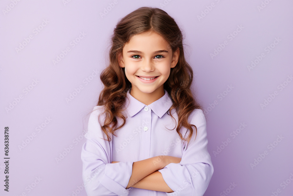 Canvas Prints Generative ai photo collage of school child with crossed hands over color background