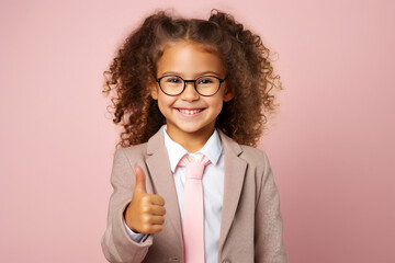 Generative ai collage picture of schoolkid make thumb up school discount advert