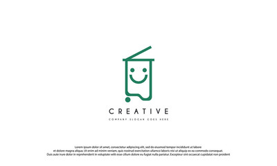 Natural Recycled Trash Logo Design Template. Trashcan Logo. junk removal solution services logo design template. Trash container bin, Garbage can recycle basket box for trash waste logo design.