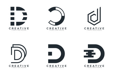 Set of abstract letter d, D logo template. with black color style, icons for business
