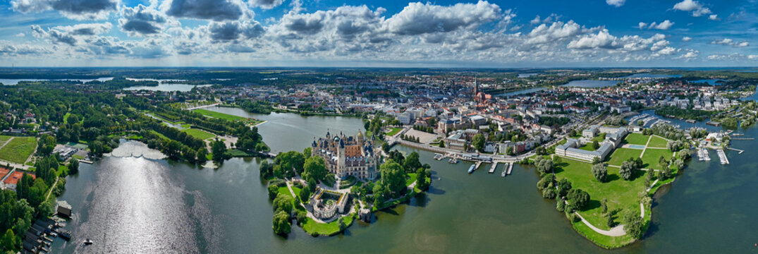 Panoramic view of city Schwerin with Castle (Germany)