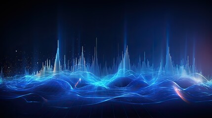 Blue Audio Waveform Background - Technology and Analysis Concept with Computer-Generated Abstract Wave and Amplitude