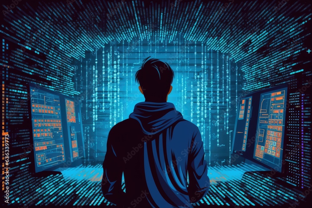 Aufkleber computer hacker on binary code background illustration