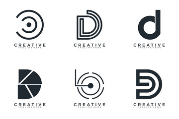 Set of abstract letter d, D logo template. with black color style, icons for business