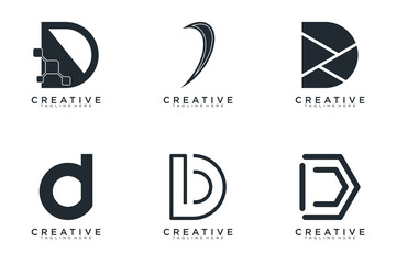 Set of abstract letter d, D logo template. with black color style, icons for business