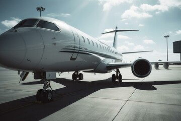A 3D commercial jet parked at an airport. Generative AI